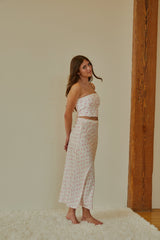 Joey White With Pastel Pink Ditsy Satin Maxi