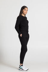 Fashion model in slim fit drawstring sweatpants with pockets for women