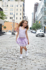 Gemma Lavender With White Lace Heart Dobbie Smocked Ruffle Mini Skirt