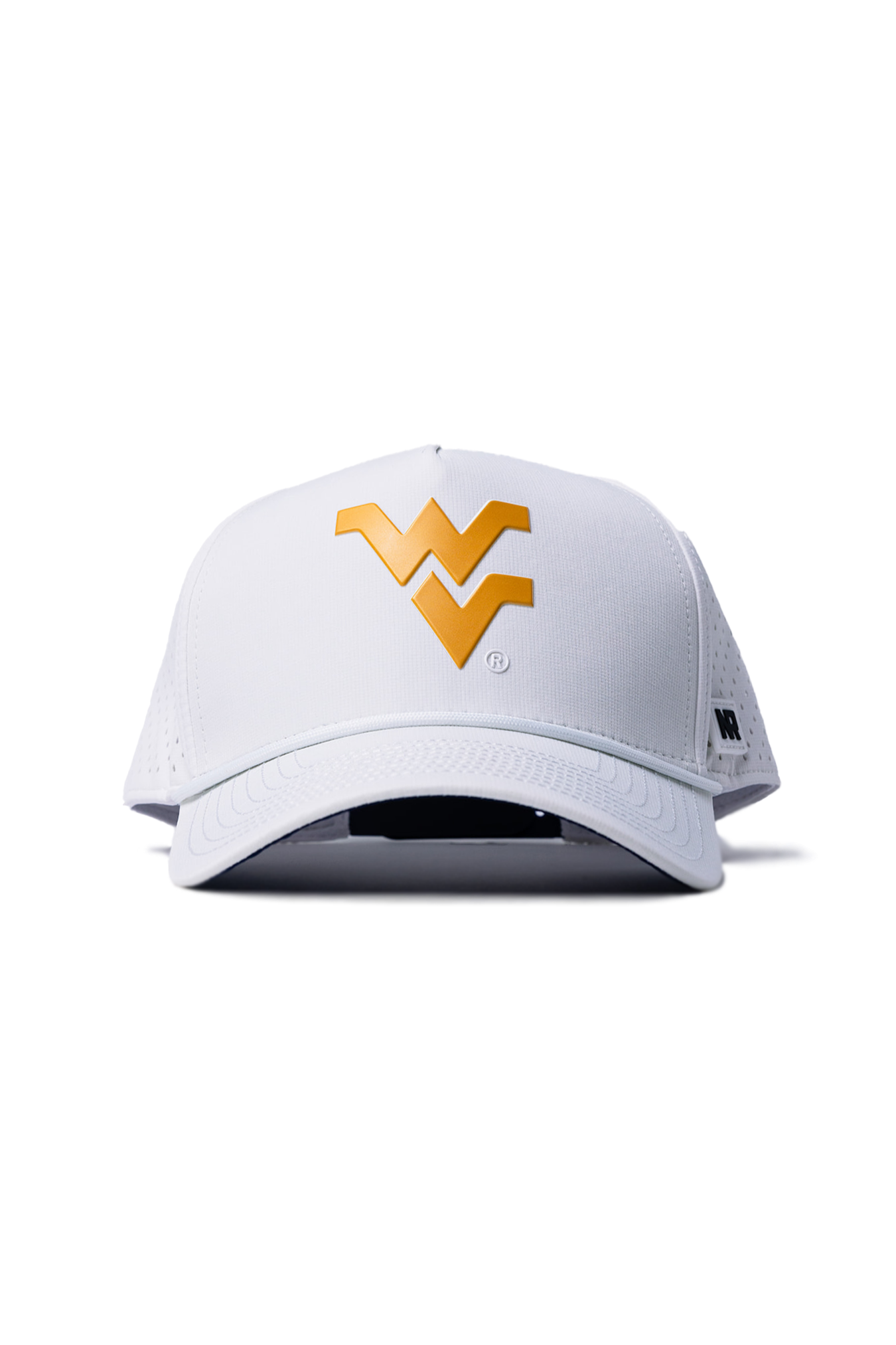 The No Rivals West Virginia Gameday Hat is a white snapback featuring a bold gold WV logo on the front, shown against a white background—ideal for finishing your gameday outfit.