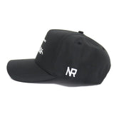 The Tarleton Athletic Legacy Hat by No Rivals is a black baseball cap with white NR embroidery on the left side and a snapback closure, displayed from a side angle on a plain white background.