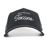The No Rivals Tarleton Athletic Legacy Hat is a black premium cap with "Tarleton State Texans" in bold and cursive white text on the front. It features a snap back adjustment and is shown from the front on a white background.
