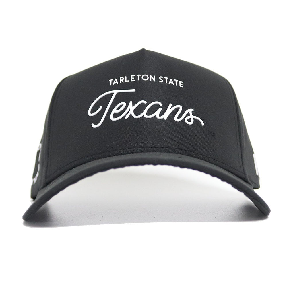 The No Rivals Tarleton Athletic Legacy Hat is a black premium cap with "Tarleton State Texans" in bold and cursive white text on the front. It features a snap back adjustment and is shown from the front on a white background.