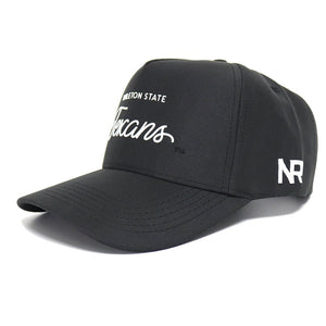 The Tarleton Athletic Legacy Hat by No Rivals is a black premium athletic hat featuring "Tarleton State Texans" in white script, NR initials on the side, and an adjustable snapback for a perfect gameday fit.