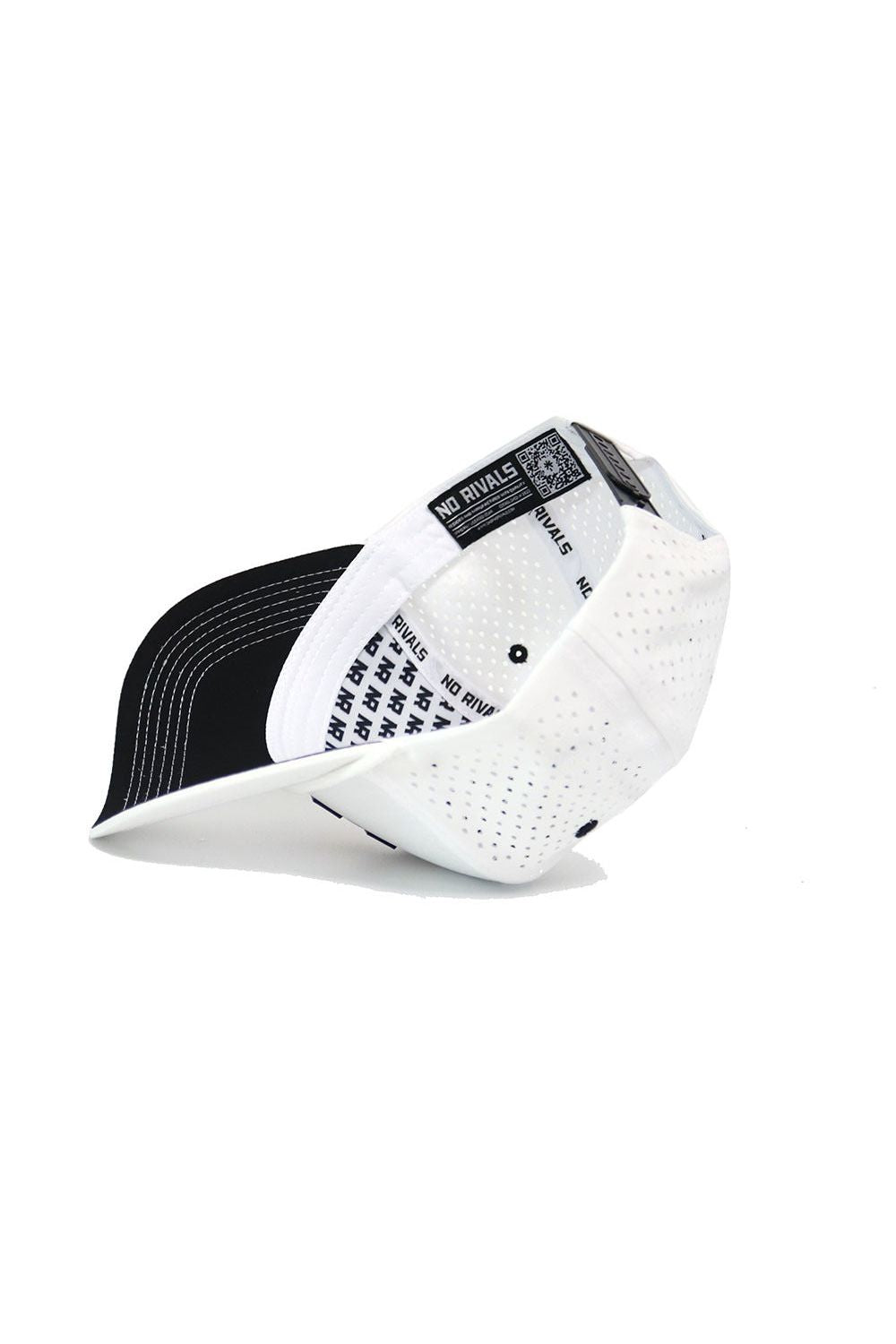 The Mizzou Gameday Hat by No Rivals is a white snapback baseball cap featuring black interior detailing and "NO RIVALS" printed on the inside band, shown upside down to highlight its unique inner lining—ideal for your next gameday look.