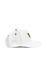 The Wake Forest Gameday Hat is a white snapback baseball cap with small side perforations and a gold outlined letter V partially visible on the front—ideal for finishing your gameday look.