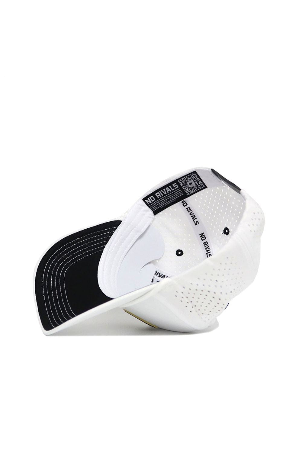 The Wake Forest Gameday Hat is a white snapback baseball cap with a black sweatband featuring NO RIVALS text, perforated back panel, and black underbill—an ideal choice for your next gameday outfit.