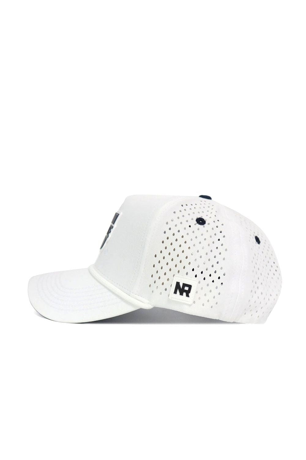 The Utah State Gameday Hat is a white baseball cap with side ventilation holes, a curved brim, snapback closure, and a small NR logo patch near the back—ideal for your next Gameday Fit.