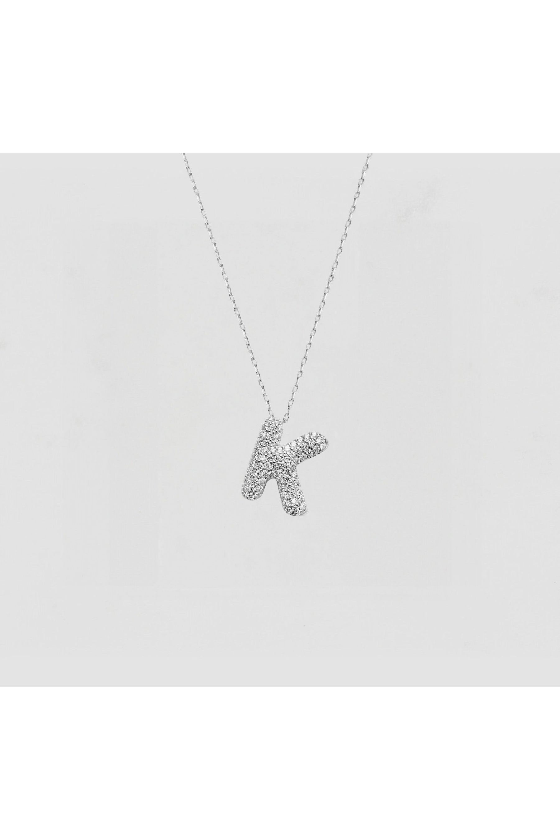 The Pave Single Block Initial Necklace | Silver