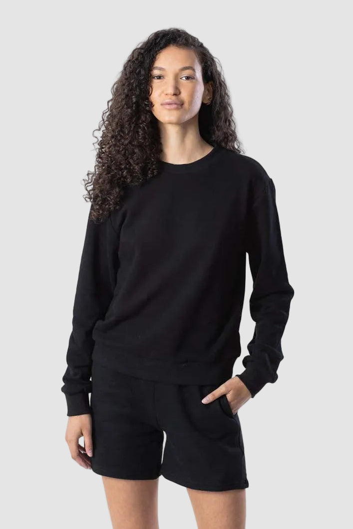 Women’s brushed cotton French terry crewneck sweatshirt in black