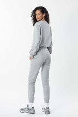 Back view of women’s brushed cotton French terry sweatpants