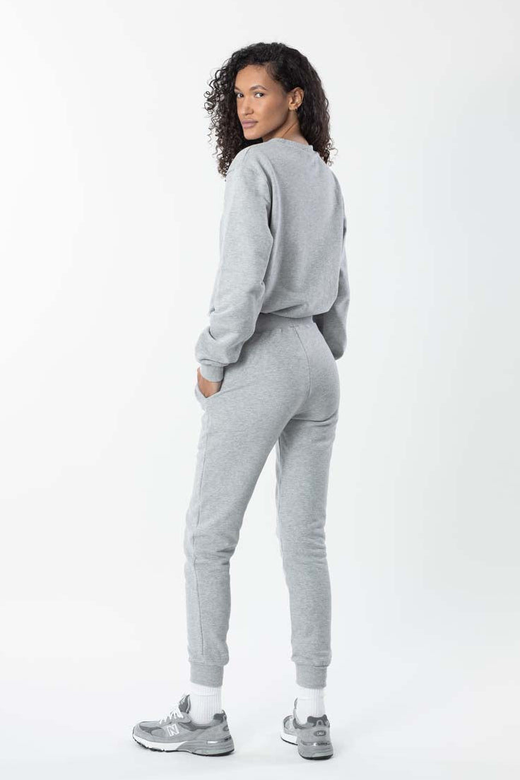 Back view of women’s brushed cotton French terry sweatpants